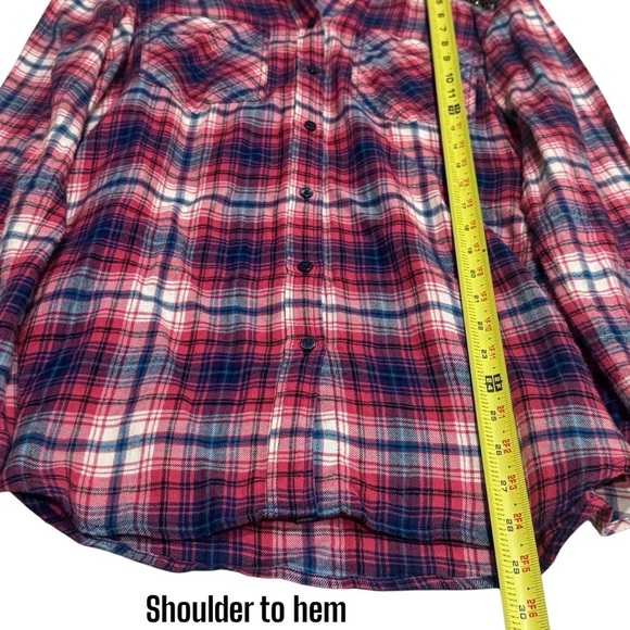 Express Boyfriend Red and Blue Sparkle Panel Plaid Long Sleeve Button Up Size M - Picture 11 of 11